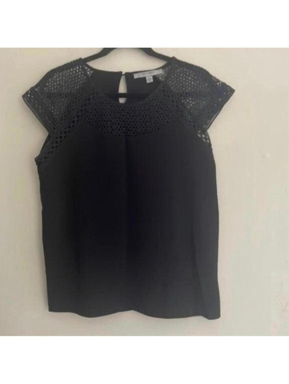 Marc New York Black Laser Cut Boxy Fit Blouse Top Minimal Basic Neutral